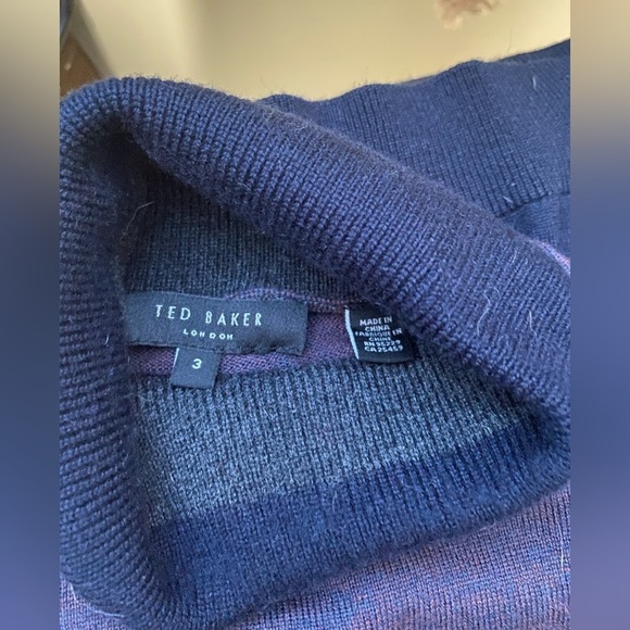 TED BAKER merino wool lightweight gray purple turtleneck sweater size 3 - Picture 11 of 15
